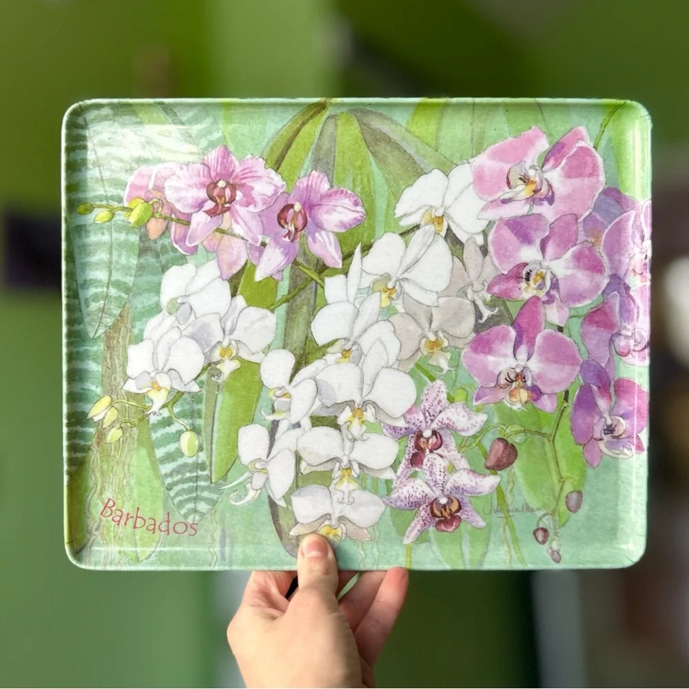 VTG Dainty Tropical Flower Floral Melamine Decorative Tray Cottagecore Decor - Picture 6 of 6